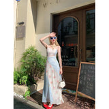 DAIIIBABYYY  -  Vintage Floral Long Dress Women Fairy Vacation Beach Plaid Lace Maxi Dresses Summer Korean Strap Bodycon Design Vestidos