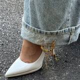 Daiiibabyyy  Irregular Square Beaded Tassel Chain Brooch for Women Exquisite Rivet Dangle Pants Chain Pin Versatile Clothing Accessories Gift