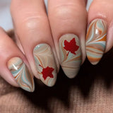Daiiibabyyy  24Pcs Maillard Smudge Maple Leaf Design Press on Fake Nails Mid-length Almond Full Cover Nail Tip Reusable Finished False Nails