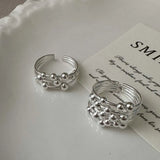 Daiiibabyyy  Korean Silver Color Multilayer Line Round Bead Rings For Women Fashion Classic Metal Adjustable Finger Ring Jewelry