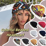 Versatile Elastic Colorful Beaded Headscarf Hijab Ethnic Style Pre-tie Head Wraps Hip-hop Dome Jacquard Pullover Cap Gifts