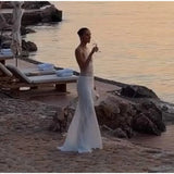 Daiiibabyyy  White Lace Sheer Corset Maxi Dress Eyelash Lace Trim Bodice High Slit Satin Skirt Summer Bridal Evening Party Women Outfit