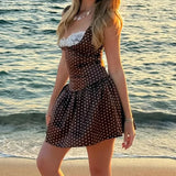 Daiiibabyyy  Women Lace Trimmed Patchwork Floral Polka Dot Camisole Dress Mature And Elegant Short Skirt Suitable For Beach Vacation Dating