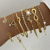 Daiiibabyyy  8Pcs/Set Exquisite Gold Color Butterfly Bracelet Set For Women Vintage Rhinestone Heart Infinity Cuff Bangle Jewelry