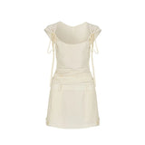DAIIIBABYYY  -  Women's Solid Color Small Flying Sleeve Lace-up Pleated Dresses Summer Streetwear High Waist Slimming Short Dress Female Clothes