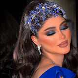 Daiiibabyyy  Blue Women Tiara Bohemian Bridal Headband Colorful Rhinestone Wedding Hair Accessories Vintage Crystal Party Headdresses