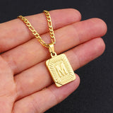 Daiiibabyyy Initial Pendant Necklace for Women Simple Stainless Steel Cuba Link Charm Letter Square Necklace Men Jewelry Couple Gift