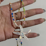 DAIIIBABYYY  -  Y2K Acrylic Fish Pendant Neck Choker with Colorful Flower Star Bead Tassel Summer Beach Gift Accessory Summer Jewelry