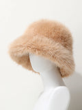 Daiiibabyyy  Ins Bright Yellow Imitation Mink Fur Bucket Hats Women Winter Fluffy Plush Basin Caps Female Advanced Warm Sun Panama Korea New