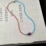 DAIIIBABYYY  -  Fashion Aesthetic Cute Ceramic Red Blue Mushroom Beaded Contrast Design Choker Necklace 2025 Summer Y2K Charms Jewelry For Women