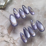 Daiiibabyyy  24Pcs Mid-length French Almond Press on Nails Blue Gradient 3D Bow Star Design False Nails Rhinestone Wearable Fake Nails Tips