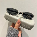 Daiiibabyyy  Retro Cat Eyes Metal Frame Sunglasses Street Photography Glasses Outdoor Travel Sun Protection Blue Light Blocking Eyeglasses