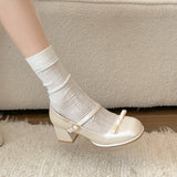 Daiiibabyyy  Butterfly-knot Women Mary Jane Shoes Fashion Thick Heel Buckle Strap Dress Shoes Ladies Comfort Spring Autumn Concise Footwear