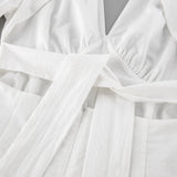 Daiiibabyyy  Elegant Backless Dress White Fashion Hollow Bow Lace-up High Waist V-Neck Dress Luxury Fashion Women Party Evening Dress
