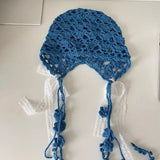 DAIIIBABYYY  -  Korean Ins Hand-woven Lace Bow Decorative Pullover Hat Women's Summer Street Fashion Hollow Breathable Knitted Beanie Cap