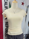 Daiiibabyyy Women Cream Yellow Lace Trim Slim Crop Top Sexy 2024 Fashion Summer Cotton Short Sleeve Tees Vintage Solid Sweet Cropped T-shirt