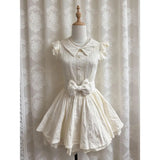 Daiiibabyyy  Sweet Lolita Mini Dress Women Bowknot Peter Pan Collar Ruffle Sleeve High Waist Lace Princess Kawaii Japanese Fashion Tea Party