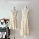 Daiiibabyyy  Sweet Feather Bow Dress Women Fashion Summer Chain Sling Robe Femme Vestidos Sexy Party Beach A-line Pleated Cute Dresses