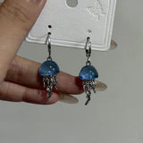 Daiiibabyyy  Vintage Blue Jellyfish Ocean Pendant Earrings