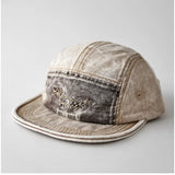 Daiiibabyyy  Vintage Splicing Camouflage 5-panel Baseball Caps for Men and Women Summer Autumn Leisure Sun Protection Soft Brim Camping Hat