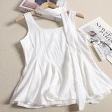 DAIIIBABYYY  -  French Style Neck Hanging Lace Patchwork Sleeveless Top Summer Outerwear Cinched Waist Sweet Youthful Doll Shirt Women