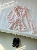 Daiiibabyyy  New Elegant Pink Polka Dot Heart Print 2 Piece Set Women Sweet Long Sleeve Tops + Mini Skirts French Chic Korean Popular Clothes