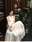 Daiiibabyyy  Autumn French Luxury Fashion Elegant Evening Gown Women Backless Tulle Pure White Strapless Long Dress Formal Occasion Clothing