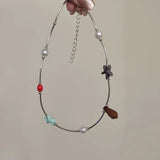 Daiiibabyyy  Cute DIY Starfish Pearl Resin Drop Beads Clavicle Chain For Women Girls Summer Vacation Necklace Jewelry