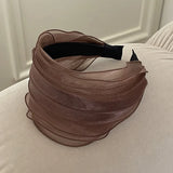 Daiiibabyyy  Spring and Summer Mesh Pleated Wide-brimmed Headband Women  New Hairpin Headband Daily Clothing Fashion Matching Head Band