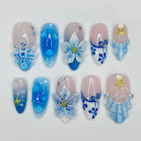 Daiiibabyyy  24PCS 3D White Seashell Almond False Nails Summer Ocean Seastar French Ins Nail Tips Beach Style Wearable Sweet Cool Fake Nails