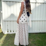 Daiiibabyyy  Sexy Strapless Match Scarf Women Long Dress Elegant Mesh Patchwork Hem Maxi Dress Fashion Polka Dot Print Sleeveless Party Dress