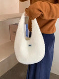 Daiiibabyyy  Ladies' Tote Bag Autumn Winter Korean Plush Dopamine Sweet Kawaii Simple Versatile Daily Large Capacity Knitted Handbag For Girl