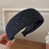 Daiiibabyyy  French Elegant Navy Blue Polka Dots Hair Bands for Women Retro Blue Polka Dot Wide Edge Headband Fashion Hairband Daily Wear