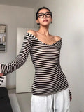 DAIIIBABYYY  -  Striped Slim T Shirt Women Clothes Long Sleeve Skinny Spring Autumn Tops Tees Female Clothing Sexy 2000s Clothes Y2k
