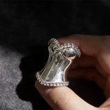 Daiiibabyyy  Silver Vintage Waist Cincher Dress Ring Niche Design Unique Temperament Finger Ring For Women Girls Finger Ring for Party Club