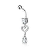 Daiiibabyyy Fashion Minimalist Bowknot Zircon Long Dangle Belly Button Ring Heart Shape Zircon Navel Ring For Women Body Piercing Jewelry
