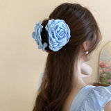 DAIIIBABYYY  -  Cloth Flower Hair Claw Large Simulated Flower Acrylic Rose Hair Catches Ponytail Holder Blue Hair Crab Clip Beach
