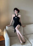 Daiiibabyyy  Pure and Unique Halter Neck Strapless Dress Nightclub Mesh Makes You Look Thin