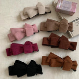 Daiiibabyyy  Winter Autumn Suede Bow Banana Clip Hair Clip for Women Ponytail Bun Twist Claw  Hairbows for Girls Leather Hair Accessories