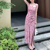 DAIIIBABYYY  -  Printing Women's Summer Square Collar New Patchwork Fashion Elegant Zipper Folds Slim Fit Sleeveless Camisole Dress