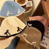 DAIIIBABYY  -  2024 New Thin Knitted Bucket Hats Summer Outdoor Travel Korean Version Fashion Bow Design Versatile Breathable Women's Caps