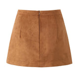 Daiiibabyyy  Autumn Winter High Waist Suede Faux Leather Mini Skirt Women Back Zipper A-line Short Skater Party Femme Camel Black
