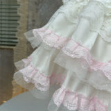 Daiiibabyyy  Patchwork Solid White Pink Woman Cute Ballet Sweet Cake Skirt Lace Y2k Mini Skater High Waisted Korean Fluffy Skirt Hot Girls