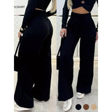 Daiiibabyyy  Officewear Pants Elegant Double Button Trousers Relaxed Commuting Straight Culottes Lightweight Pleated Flared Slacks