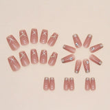 Daiiibabyyy Short Coffin Faux Pearl Pink Fake Nails Press on Short Set Sequin Cute Nail Art Reusable Fake Nails Acrylic Full Cover Tips