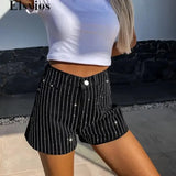 Daiiibabyyy 2024 Female Mid Waist Buttoned Trousers Elegant Bling Beautiful Pocket Shorts Denim Pant  High Street Straight Rhinestone Jeans
