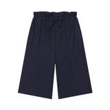 Daiiibabyyy  Women's Layered Decorative Waist Casual Shorts Navy Blue Waist Drawstring Wide Leg Knee Shorts Casual Culottes For Women TSP2