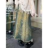 DAIIIBABYYY  -  Y2K Print Denim Midi Skirt Women Vintage Beading Raw Edge Wrap Jeans Skirts Summer Gyaru Harajuku High Waist Design Faldas