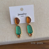 Daiiibabyyy  Minar Stylish Contrast Color Resin Geometric Long Drop Earrings for Women 14K Real Gold Plated Copper Alloy Statement Jewelry