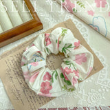 DAIIIBABYYY  -  French Fashion Plaid floralScrunchies for Hair  bow ribbon French girlish ponytail tie hair accessory versatile Hair ties